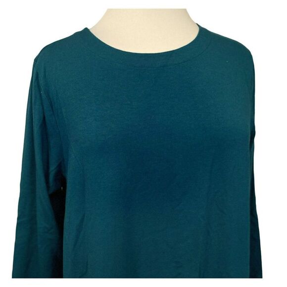 J. Jill Lux Supima Forward Seam Tunic Top Petite XL Pullover 4" Side Vent Teal - Picture 2 of 5